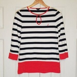 Nautica Preppy Keyhole Striped Printed Shirt